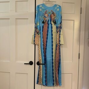 Long sleeve peacock silk dress